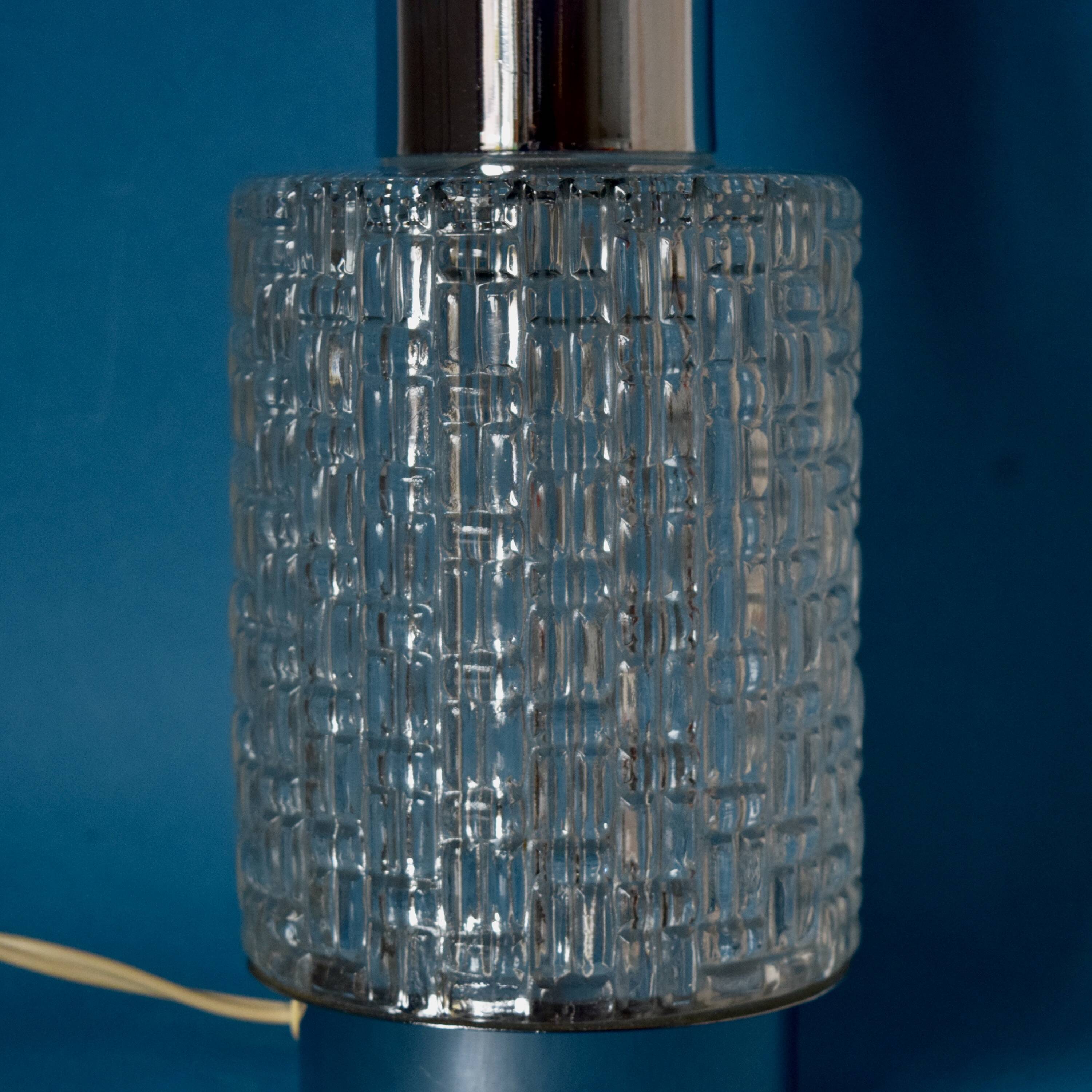 Vintage textured glass and chrome-plated steel lamp base - 1960