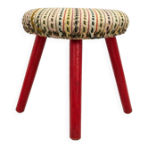 Vintage Tripod Stool Kilim Red Oval Footrest 35cm Firm