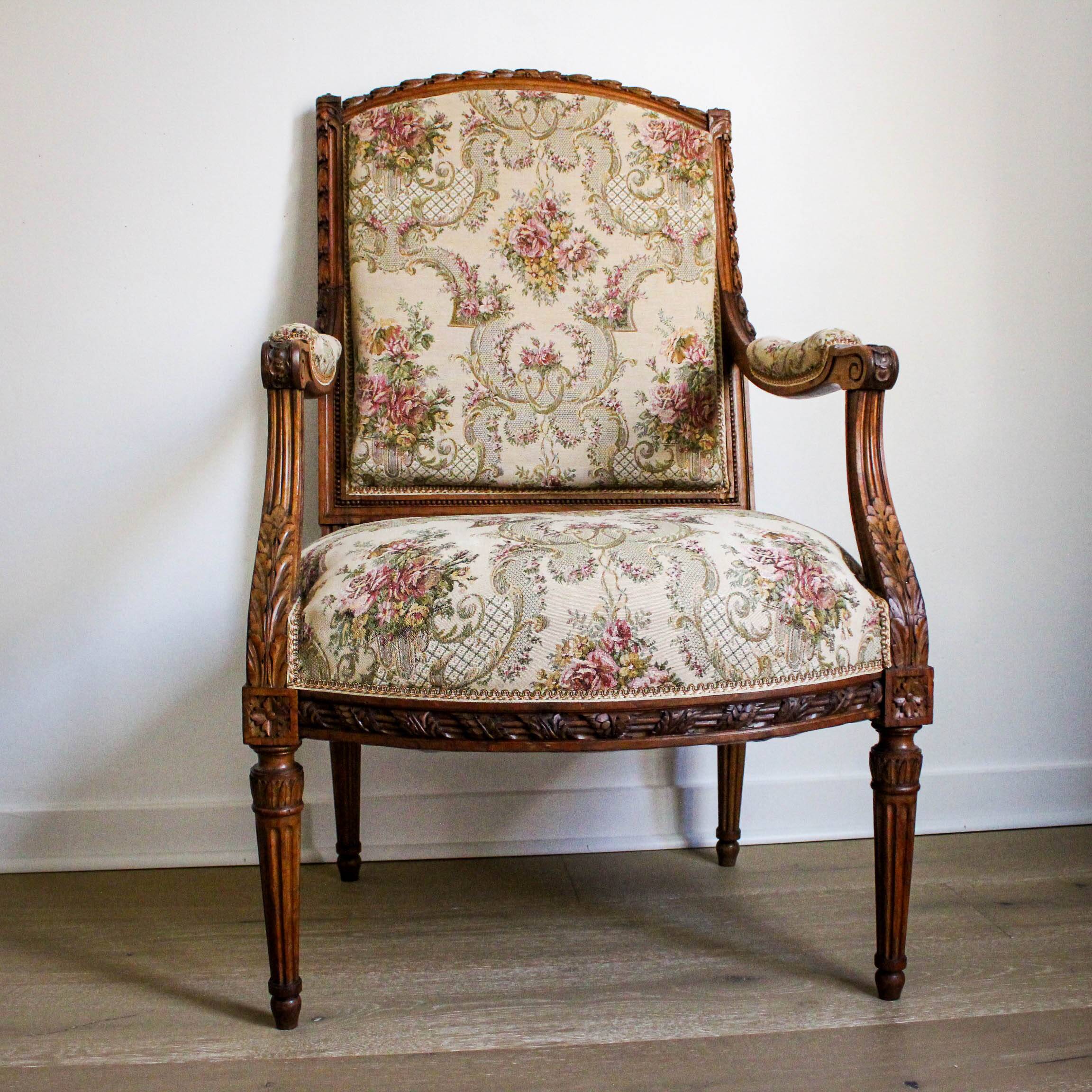Louis XVI style carved armchair