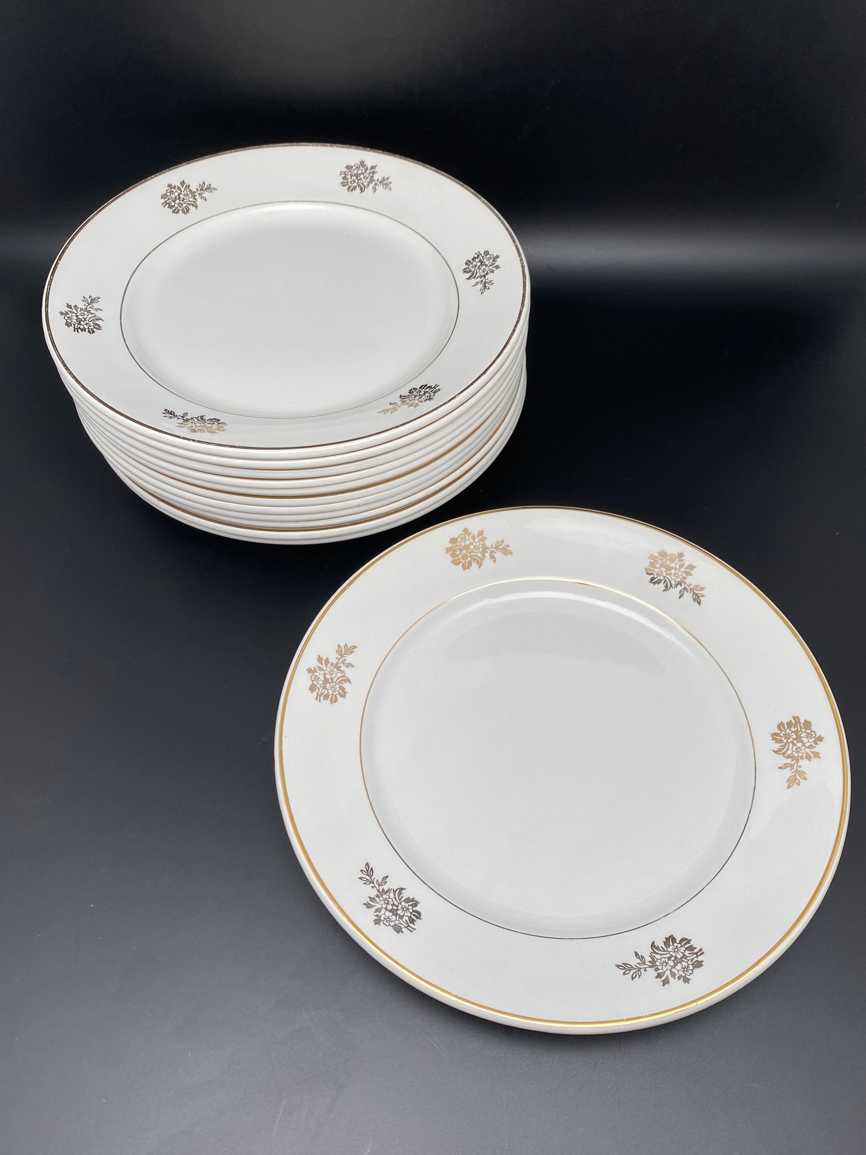 Plates with flowers and silver edging