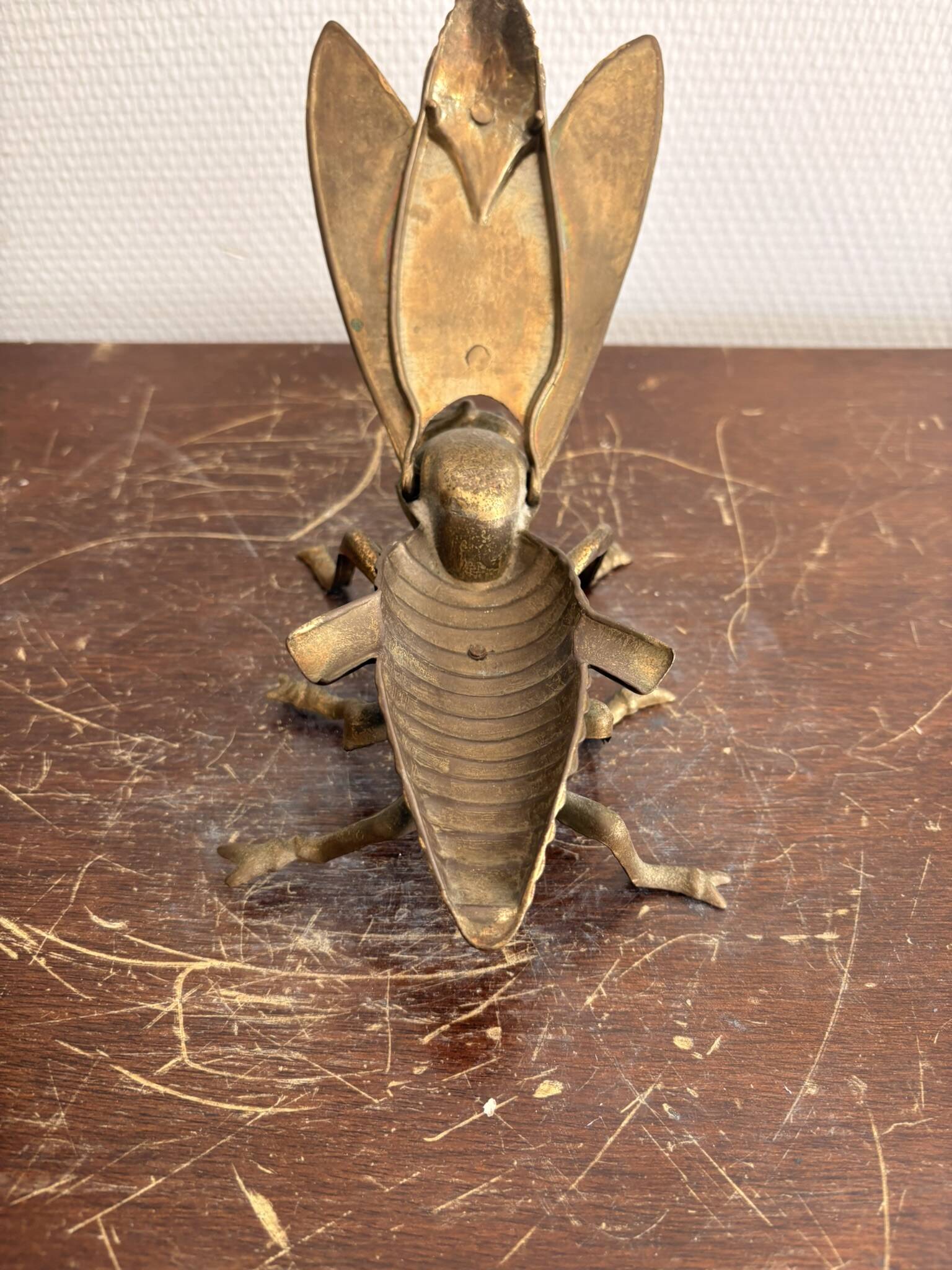 Ashtray Box Fly Cicada Articulated Brass Chiseled Vintage Display Object