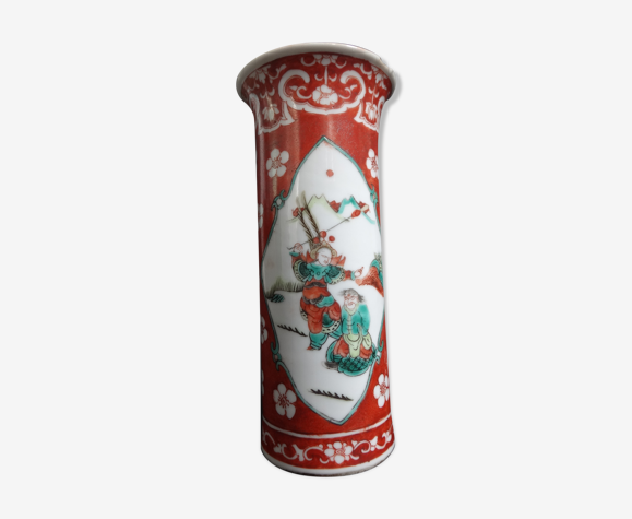 Ancien vase chinois cornet chinese Kangxi marque famille verte XIXe