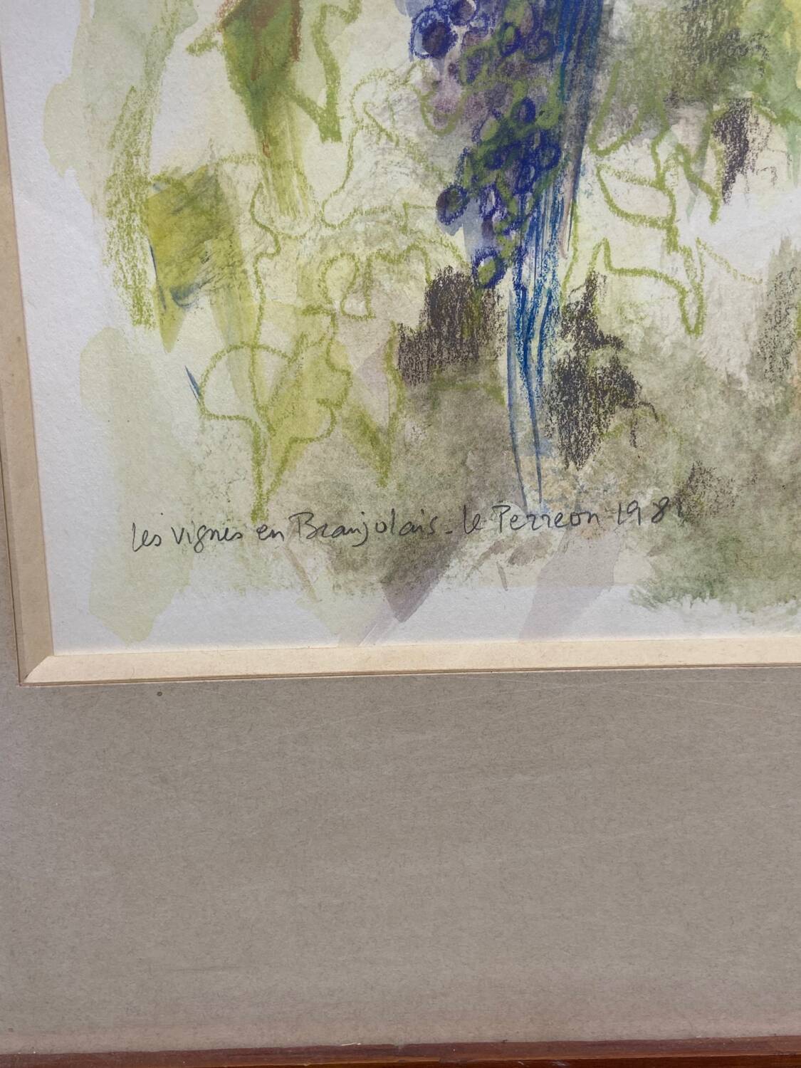 Pastel by Jean Cluseau Lanauve The vines in Beaujolais 1981