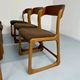 Set of 6 Baumann sleigh chairs in wood and brown fabric, original 1960s
