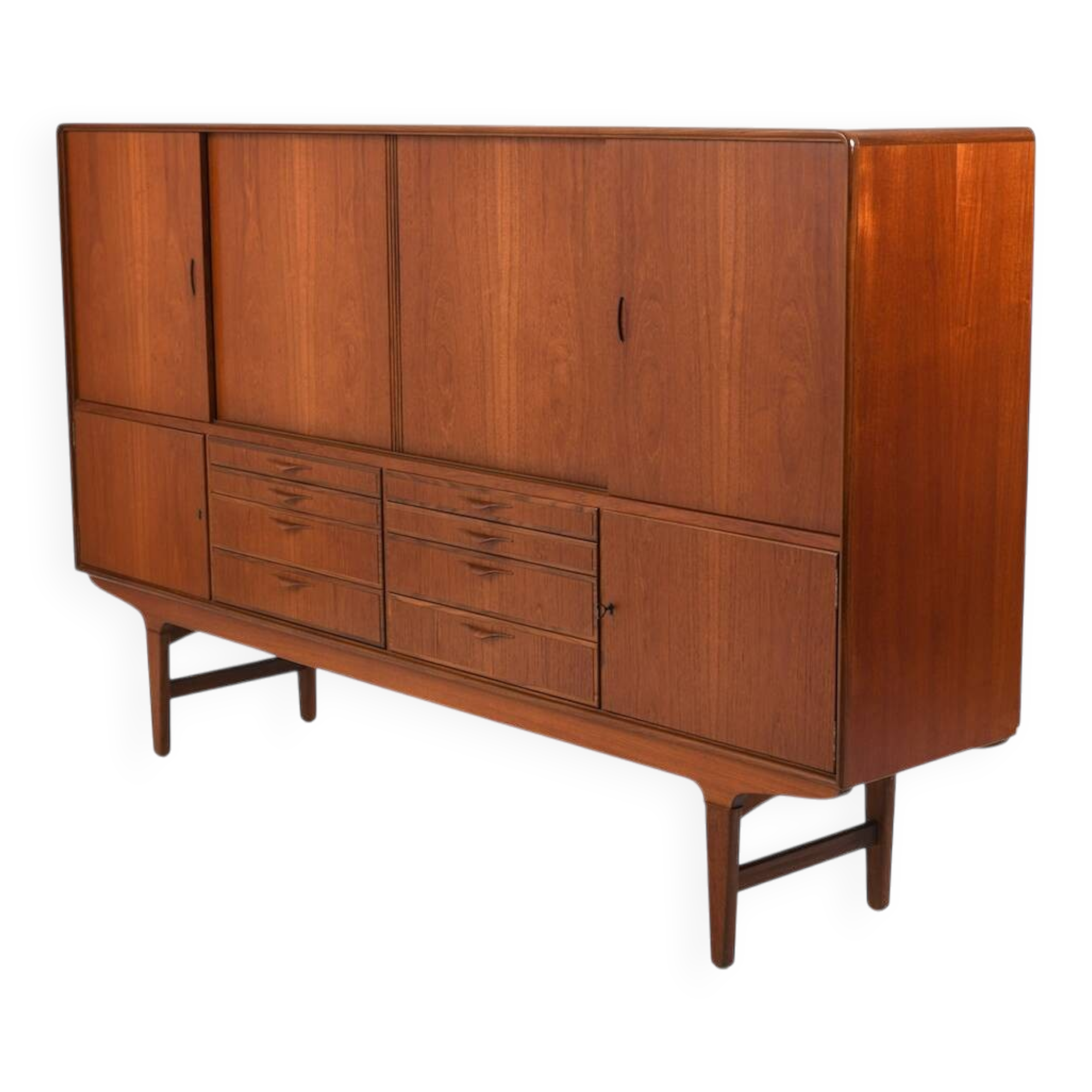 High Quality Danish Highboard with Brass Handle Inlays 1950s