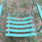 Pair of mid century distressed painted iron garden chairs