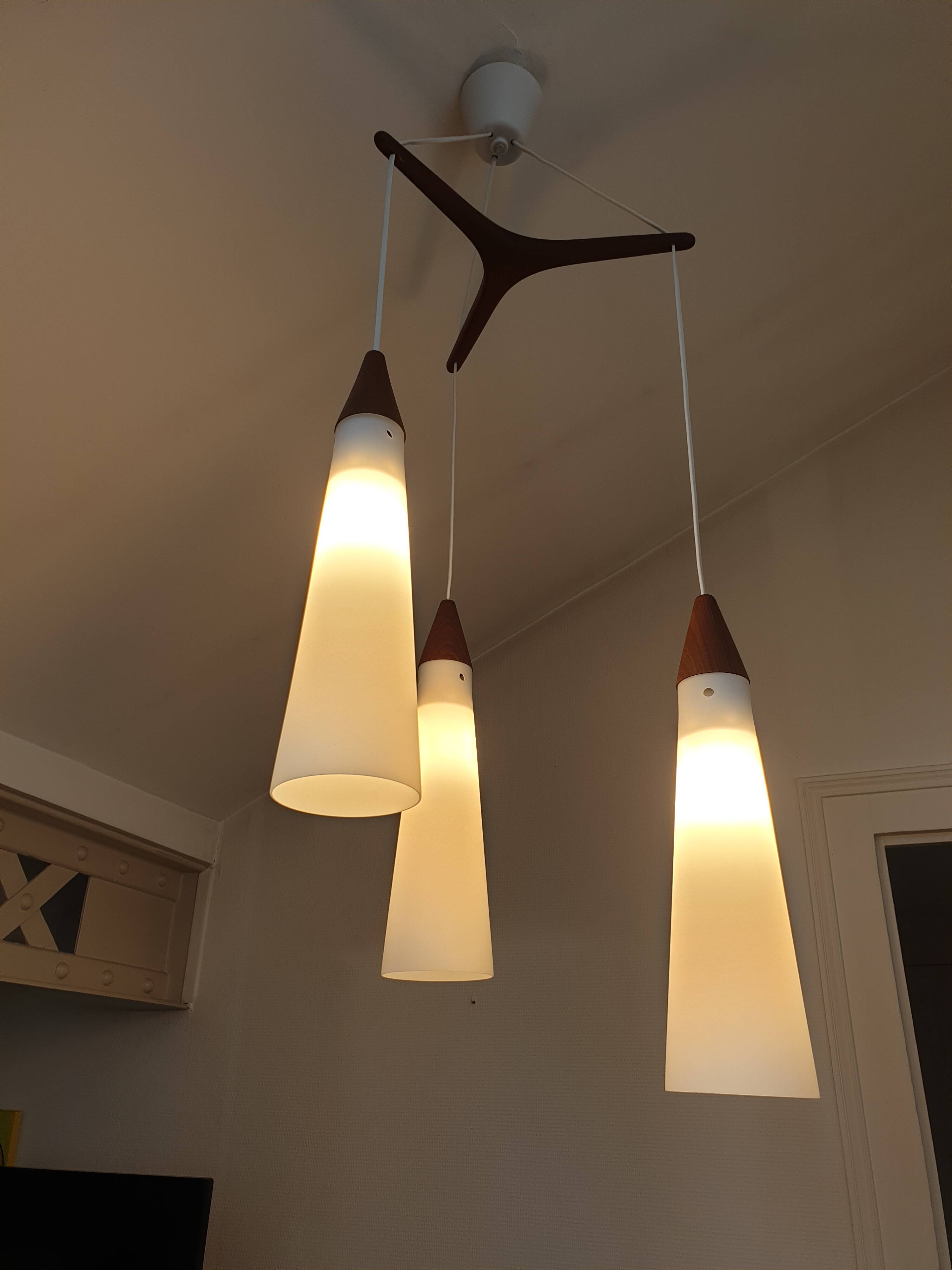Scandinavian teak and glass pendant light 1960