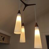 Scandinavian teak and glass pendant light 1960