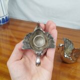 Pair of Silver Metal Zoomorphic Swan Candle Holders, Vintage 70s