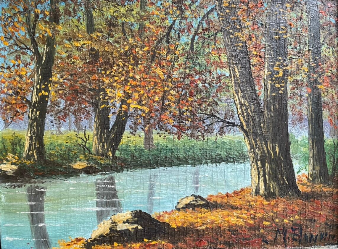 Old painting, river landscape signed M.Bonvin