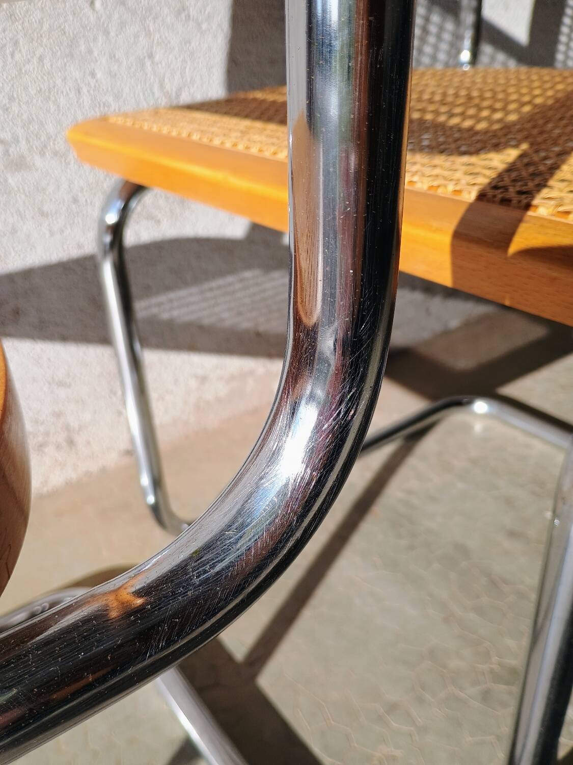 Pair of Cesca B32 chrome and cane chairs Designer Marcel Breuer