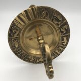 Cendrier sur pied en laiton massif vintage décor signes du zodiaque