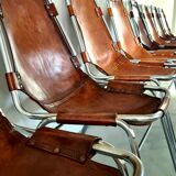 Set of eight mid-century leather dining chairs