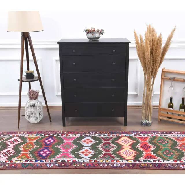 Tapis couloir vintage en laine et coton turc noué à la main 82x380