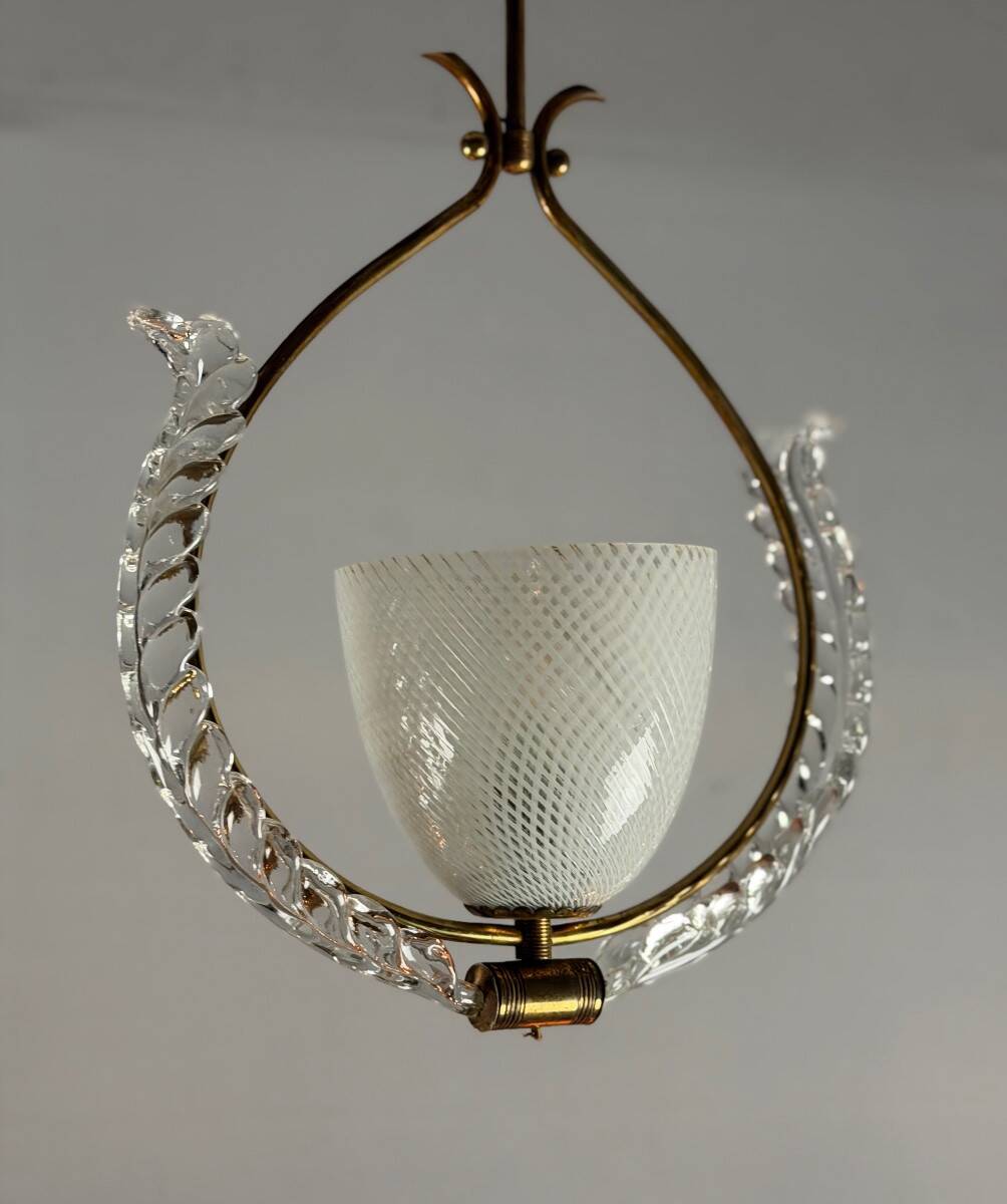 Venetian chandelier in colorless Murano glass, "Vetro à reticello" cut, circa 1950