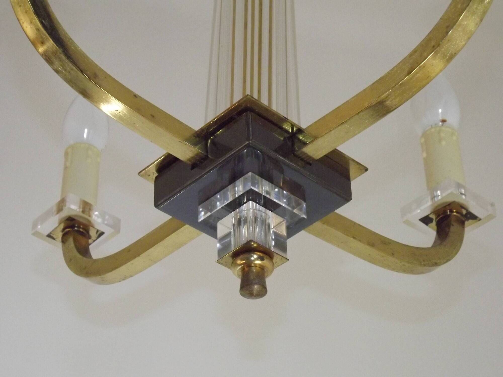 French Mid-Century / 1960s 4 Light Chandelier In The Style of Jacques Adnet