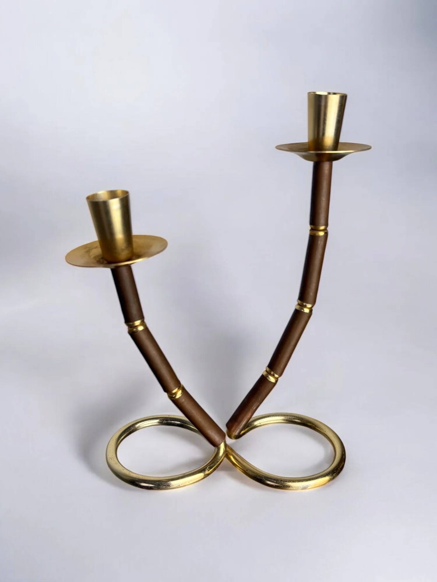 Faux bamboo & brass candleholder, Italy, 1970s