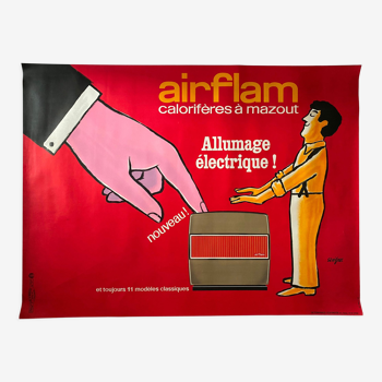 Affiche originale "Airflam allumage eléctrique" Chauffage, Savignac 115x153cm 60's