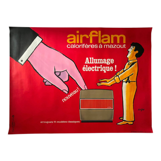 Affiche originale "Airflam allumage eléctrique" Chauffage, Savignac 115x153cm 60's