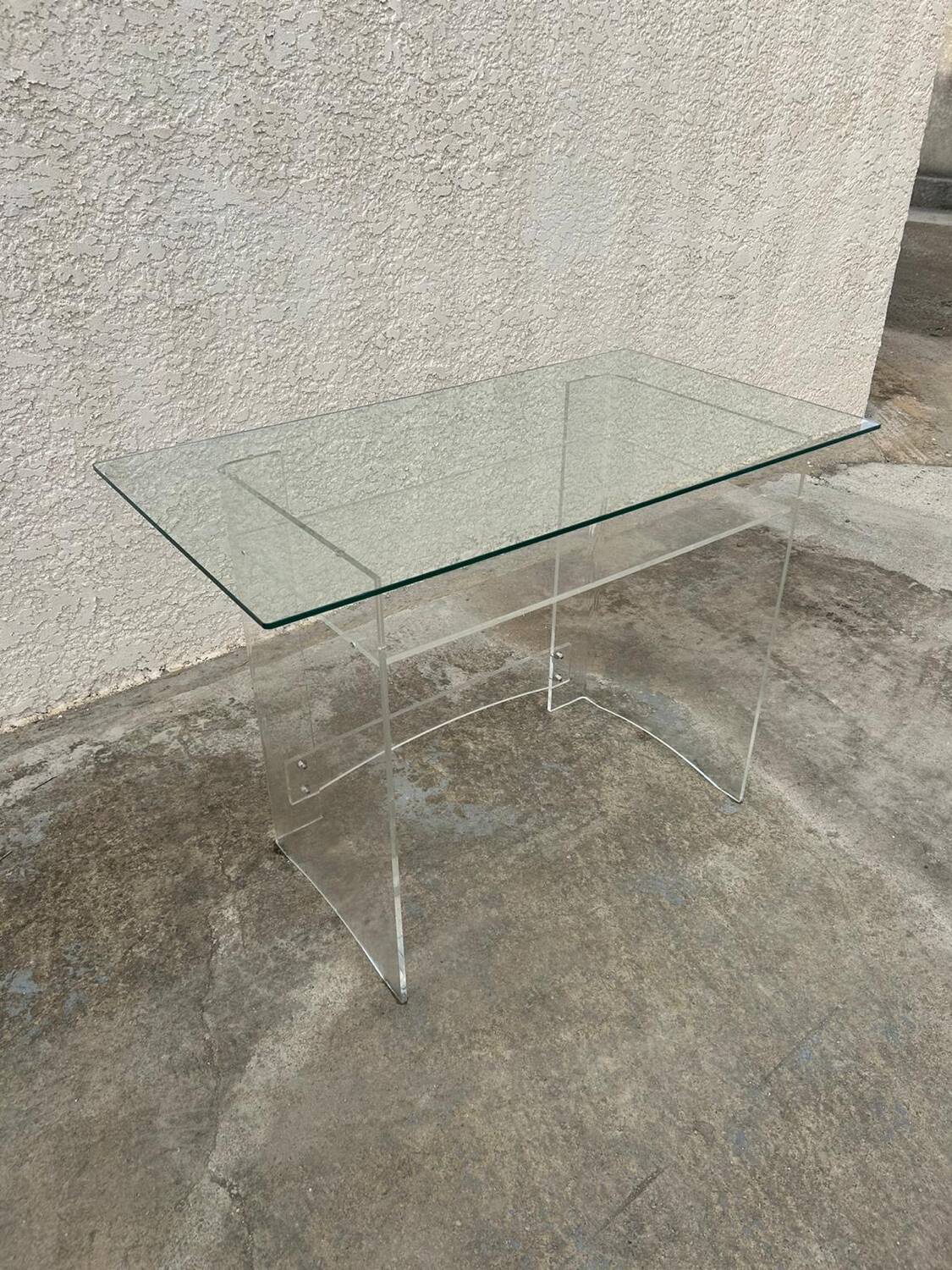 Desk glass top and vintage plexiglass foot