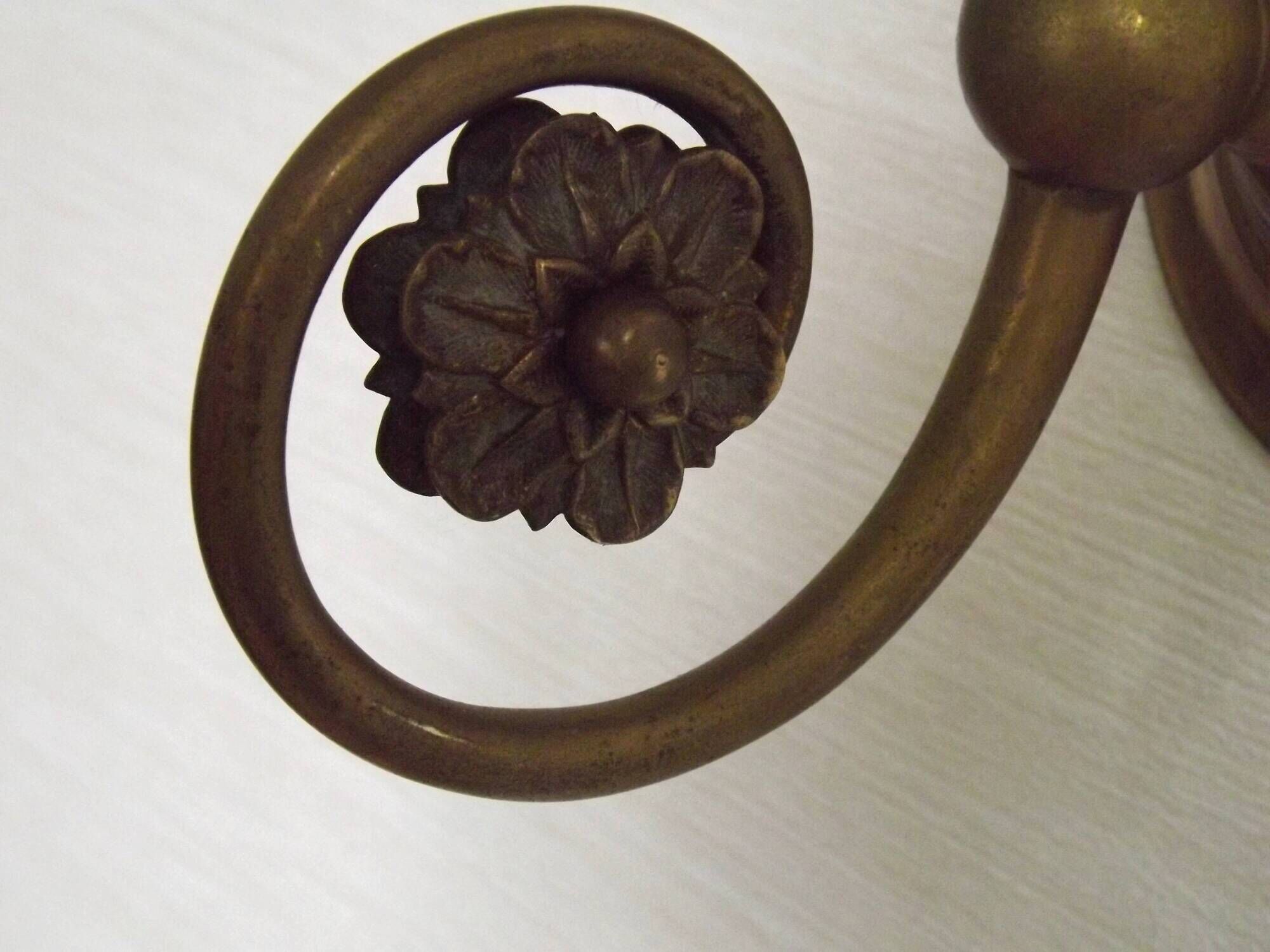 French Brass Single Wall Light with Pink & Clear Floral Glass Shade