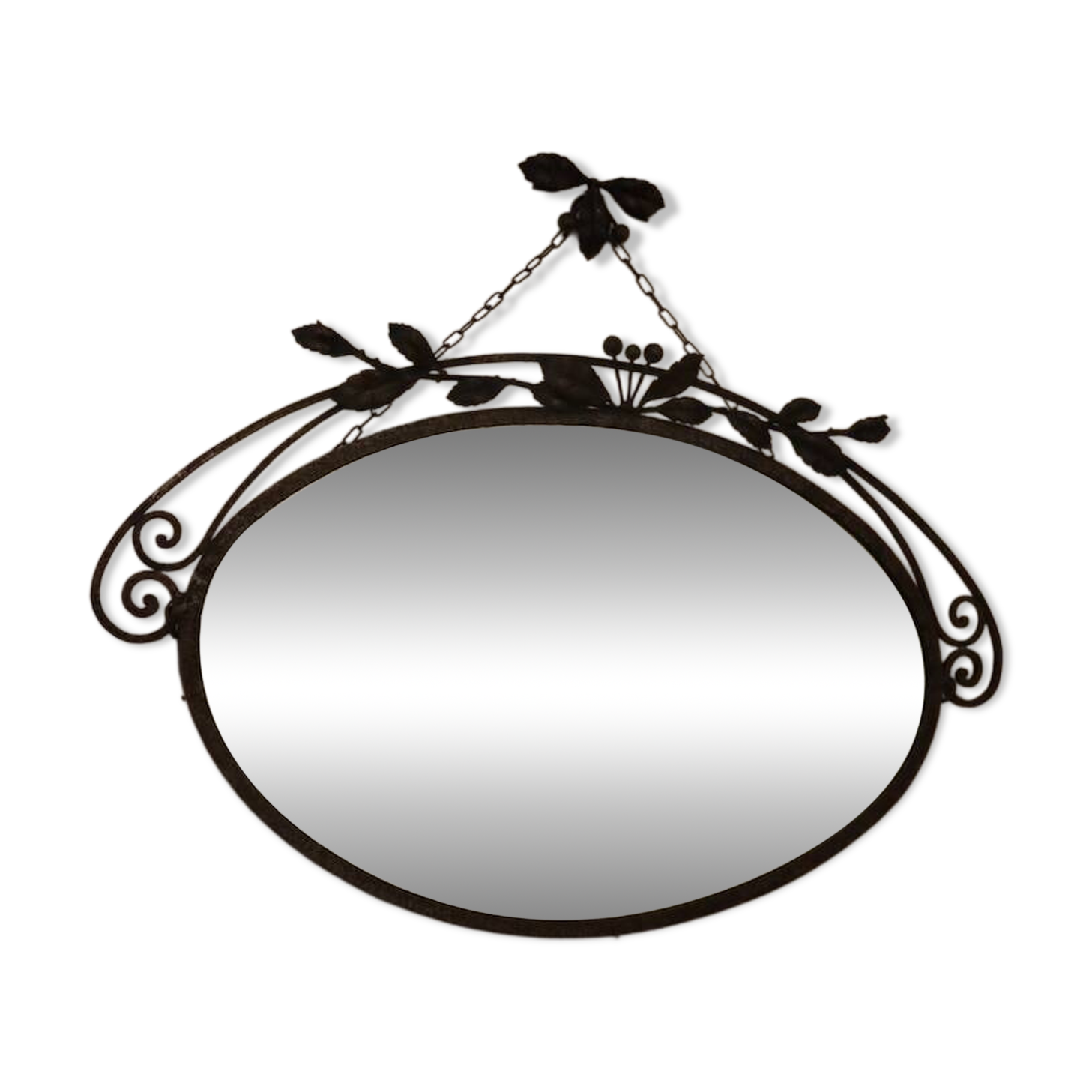 Miroir ovale en fer forgé Art Nouveau