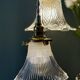 Vintage triple tulip pendant light in chiseled glass and holophane