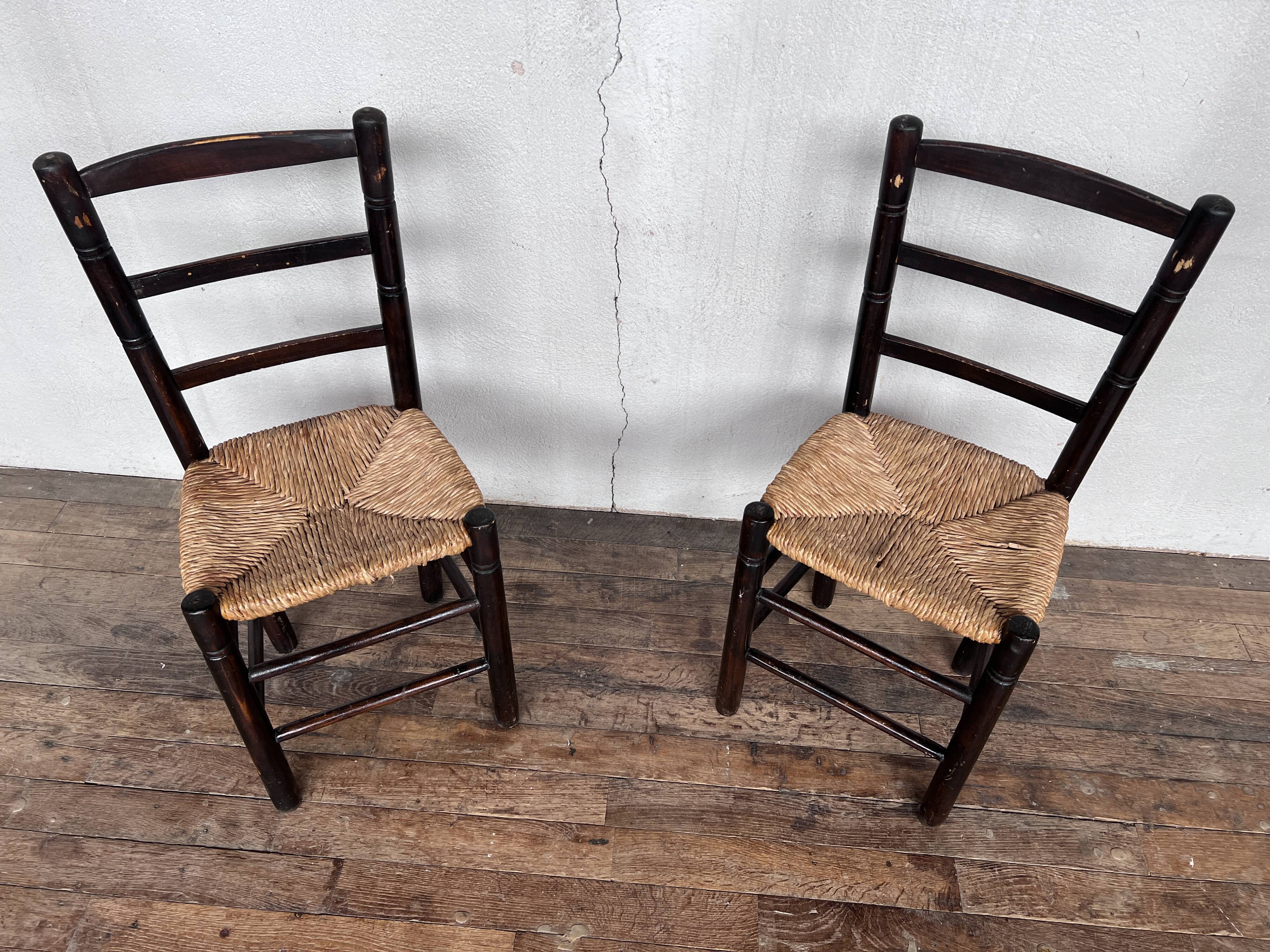 Paire de chaises brutaliste bois paille