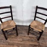 Pair of brutalist chair wood straw