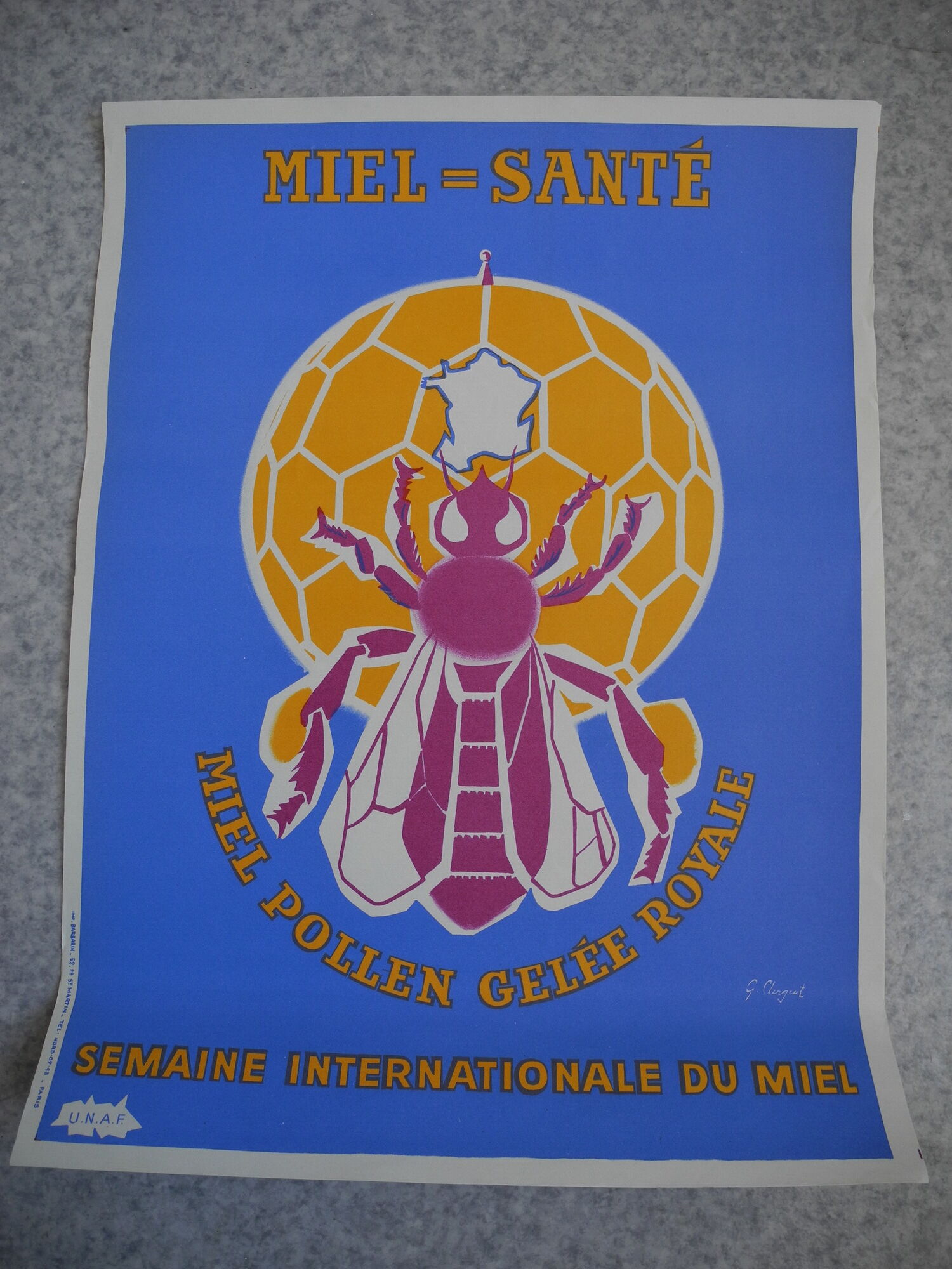 Affiche publicitaire unaf miel 1960