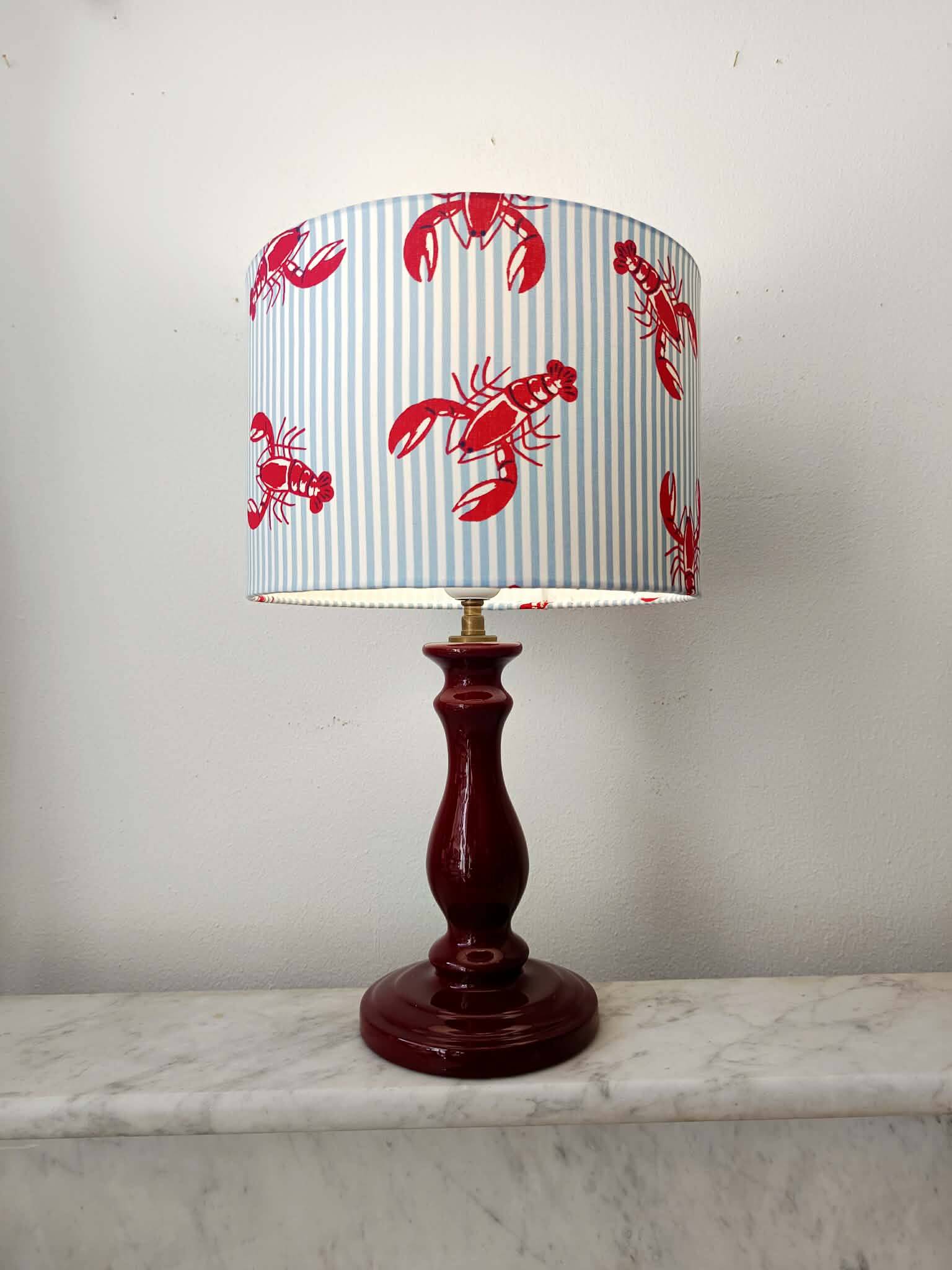 Lampe céramique abat-jour homard vintage