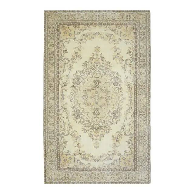 1970s Vintage Turkish Oushak Handmade Wool Cotton Beige Area Rug 186x306