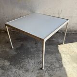 White Enameled Steel Top & Cast-Aluminum Knoll Outdoor Table — 1960s Modernist First Edition