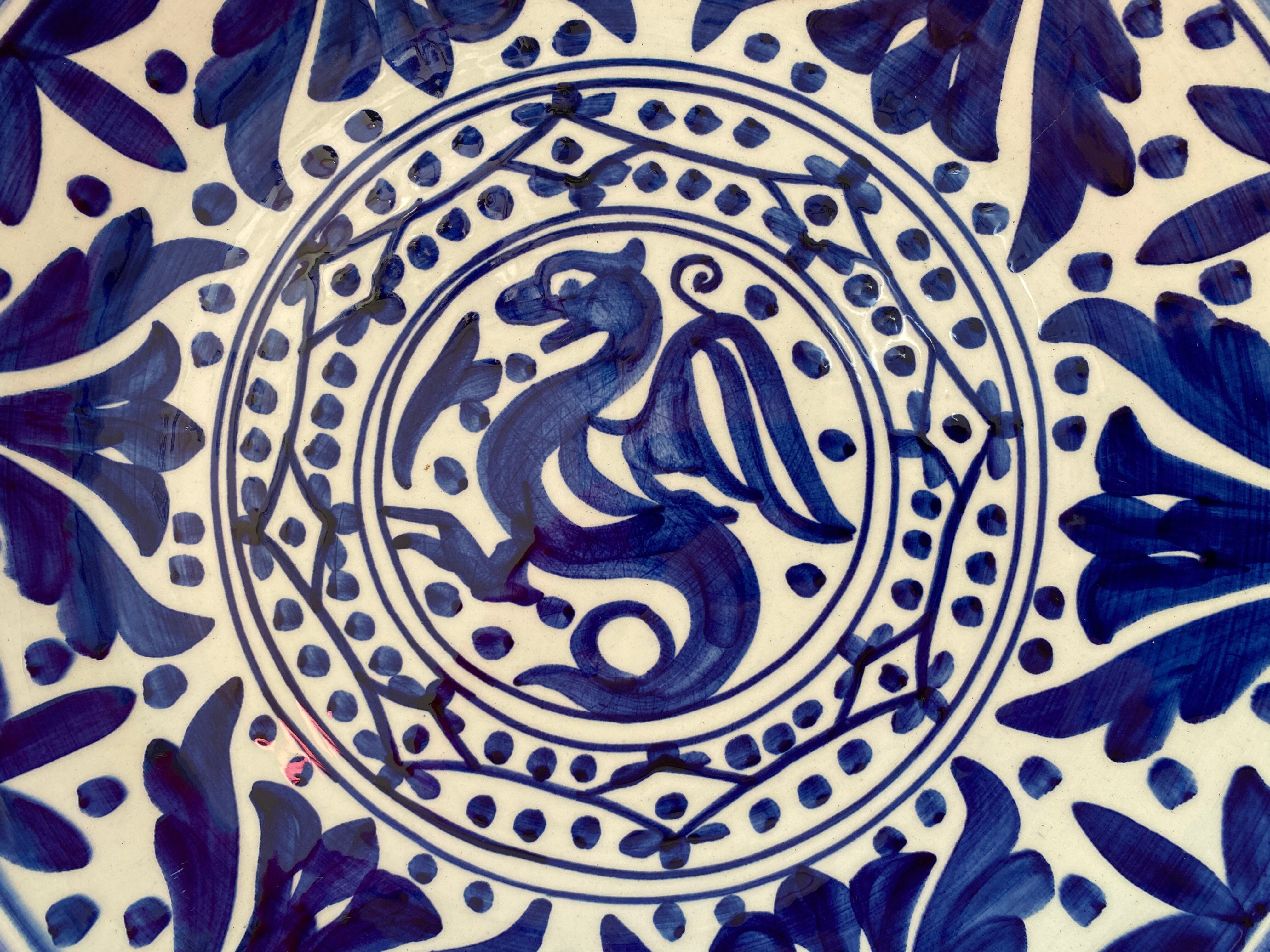 Large service dish blue dragon decoration