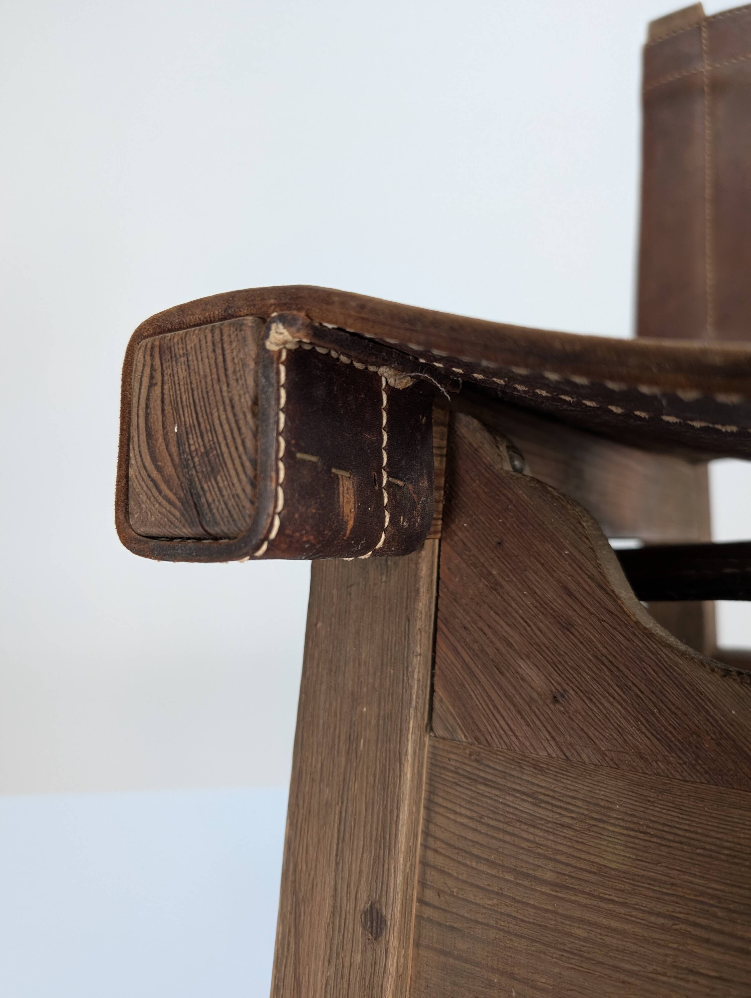 Set of 5 Spanish Leather and Oak Chairs