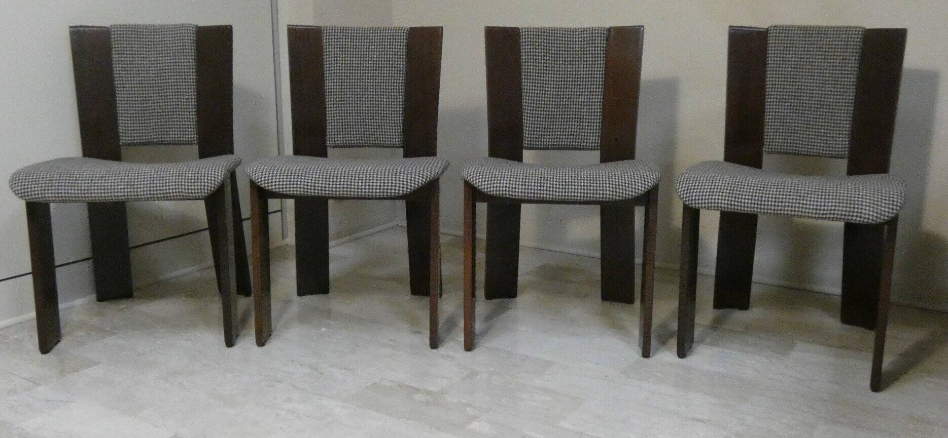 Wood and tweed chairs by Acerbis International, Italy, 1980s, set of 4.