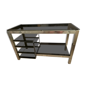 Table basse année 70 verre fumé et chrome