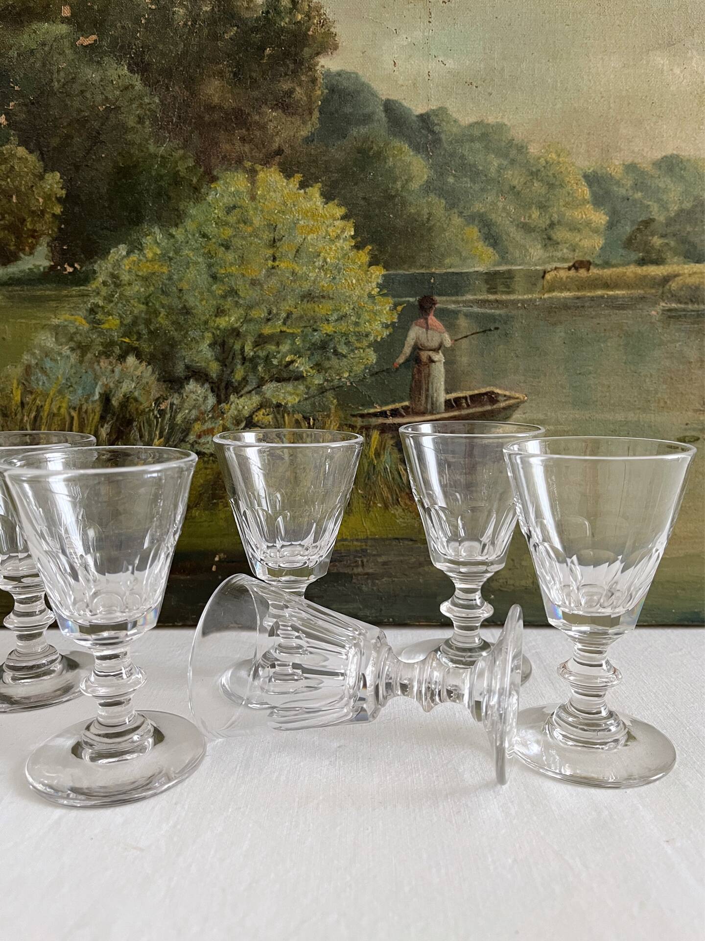 6 antique aperitif wine glasses in crystal "Caton" Saint Louis