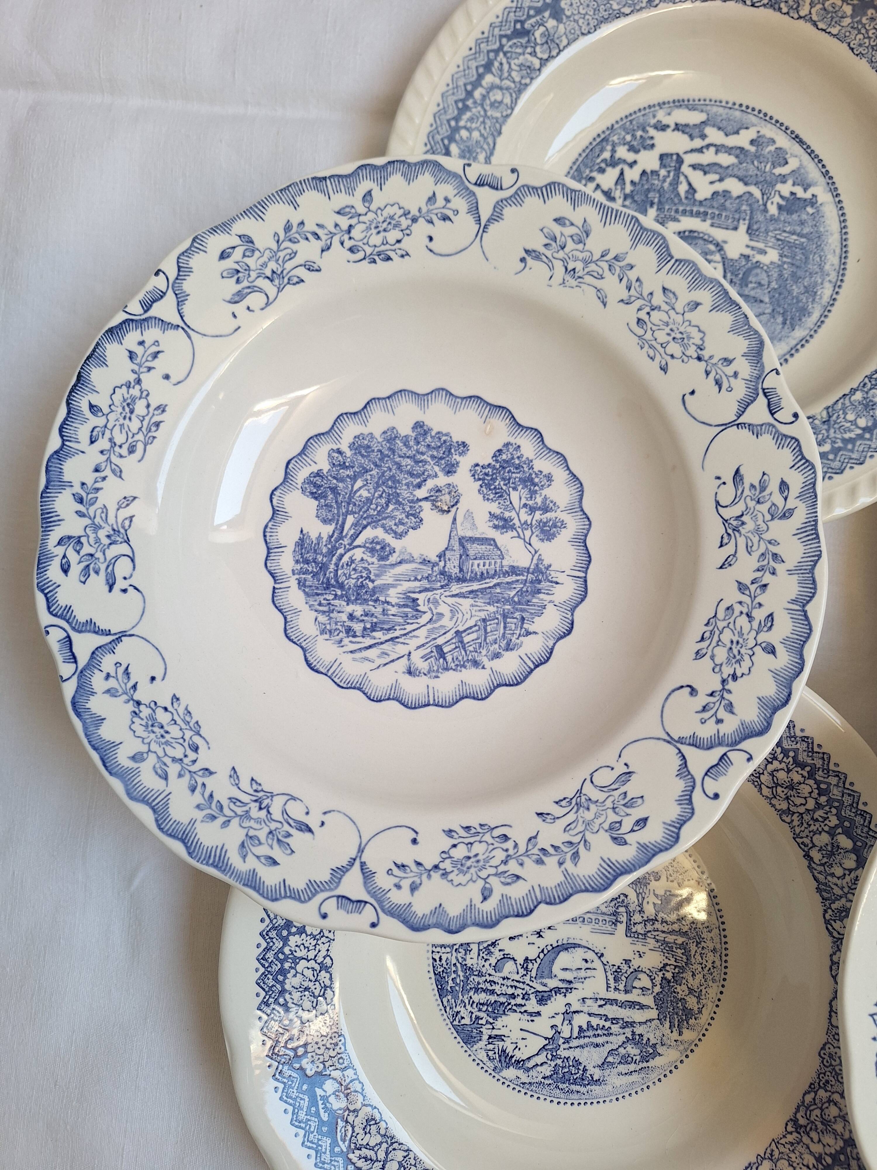 Assiettes creuses bleues paysage
