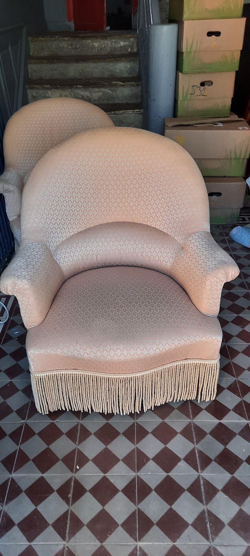 Méridienne et fauteuils crapaud