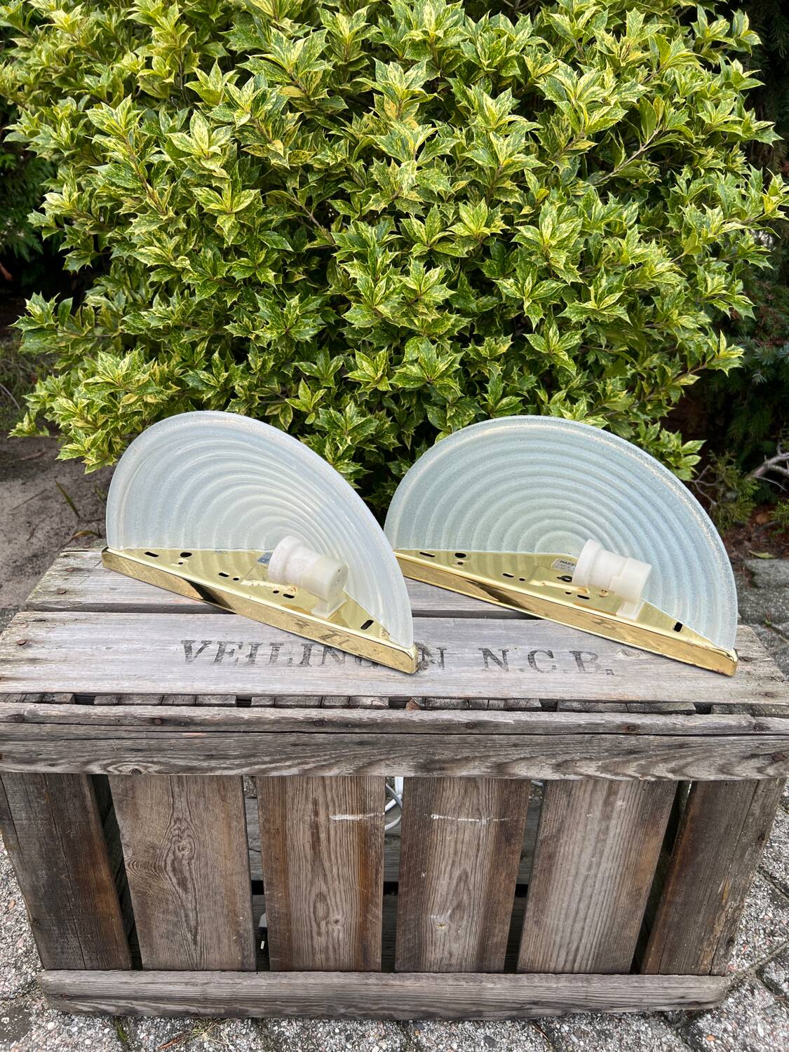 Glass Wall Lamp Set, Vintage Hollywood Regency, Massive Belgium Wall Scones