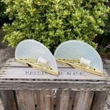 Glass Wall Lamp Set, Vintage Hollywood Regency, Massive Belgium Wall Scones