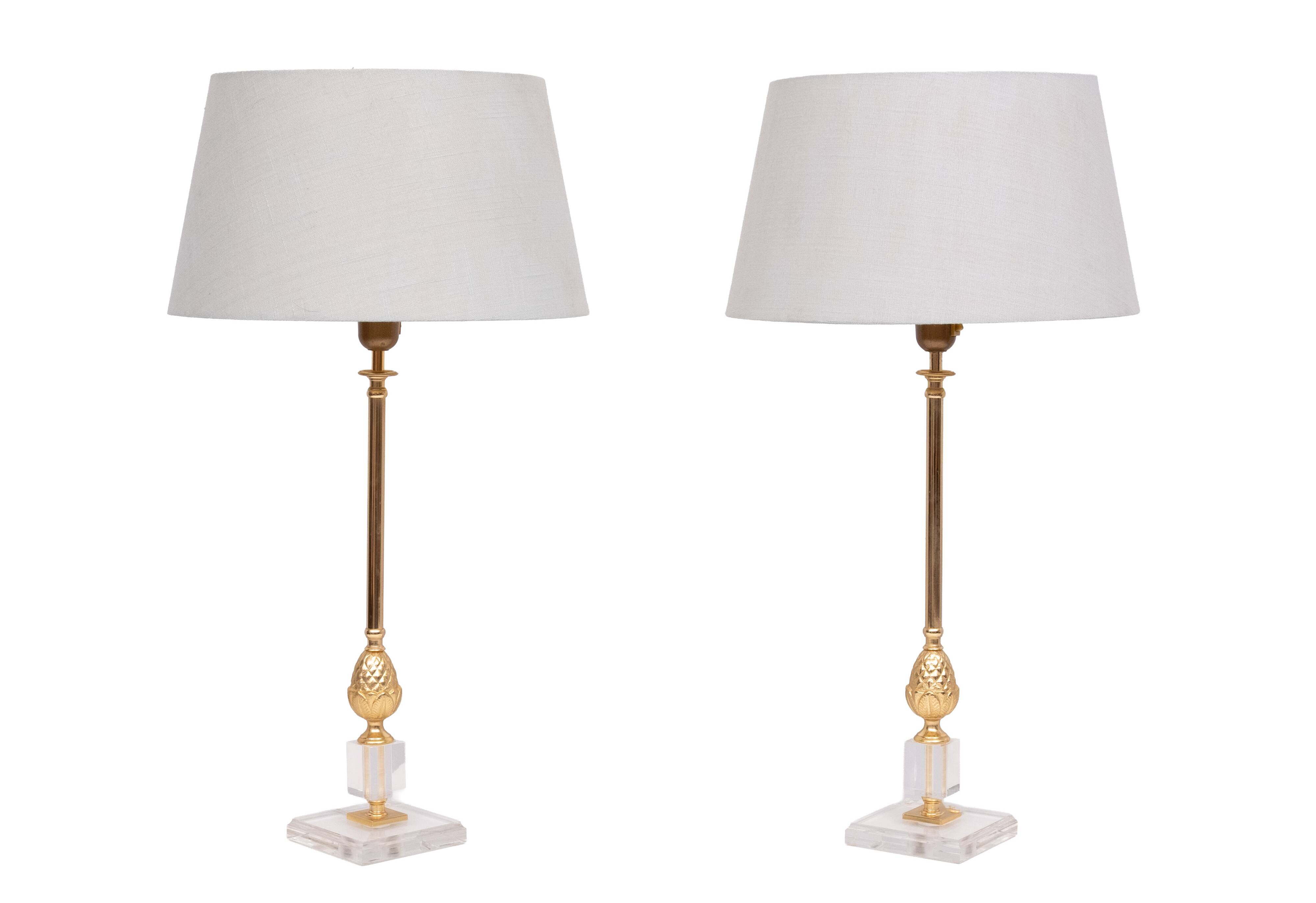 pair elegant Hollywood Regency pineapple Table lamps Denmark 1970s