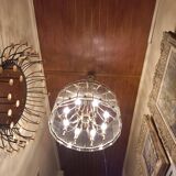 70s designer chandelier with smoked glass plates and gold metal frame