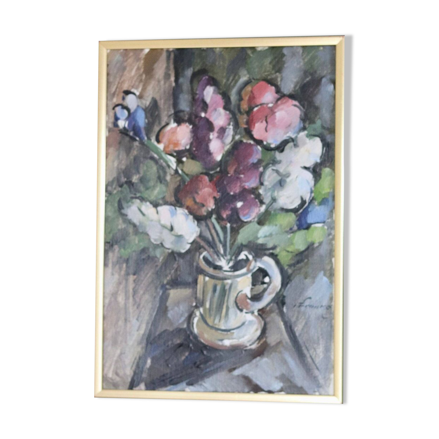 Original Swedish oil on canvas from the mid-century "Vase" by I Franke (1913-1999) - Framed
