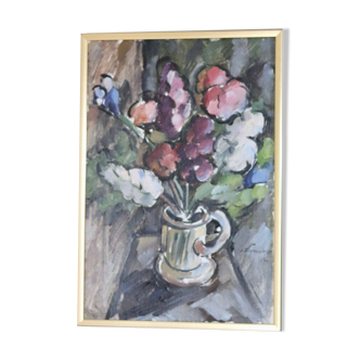 Huile sur toile originale suédoise du milieu du siècle "Vase" par I Franke (1913-1999) - Encadrée