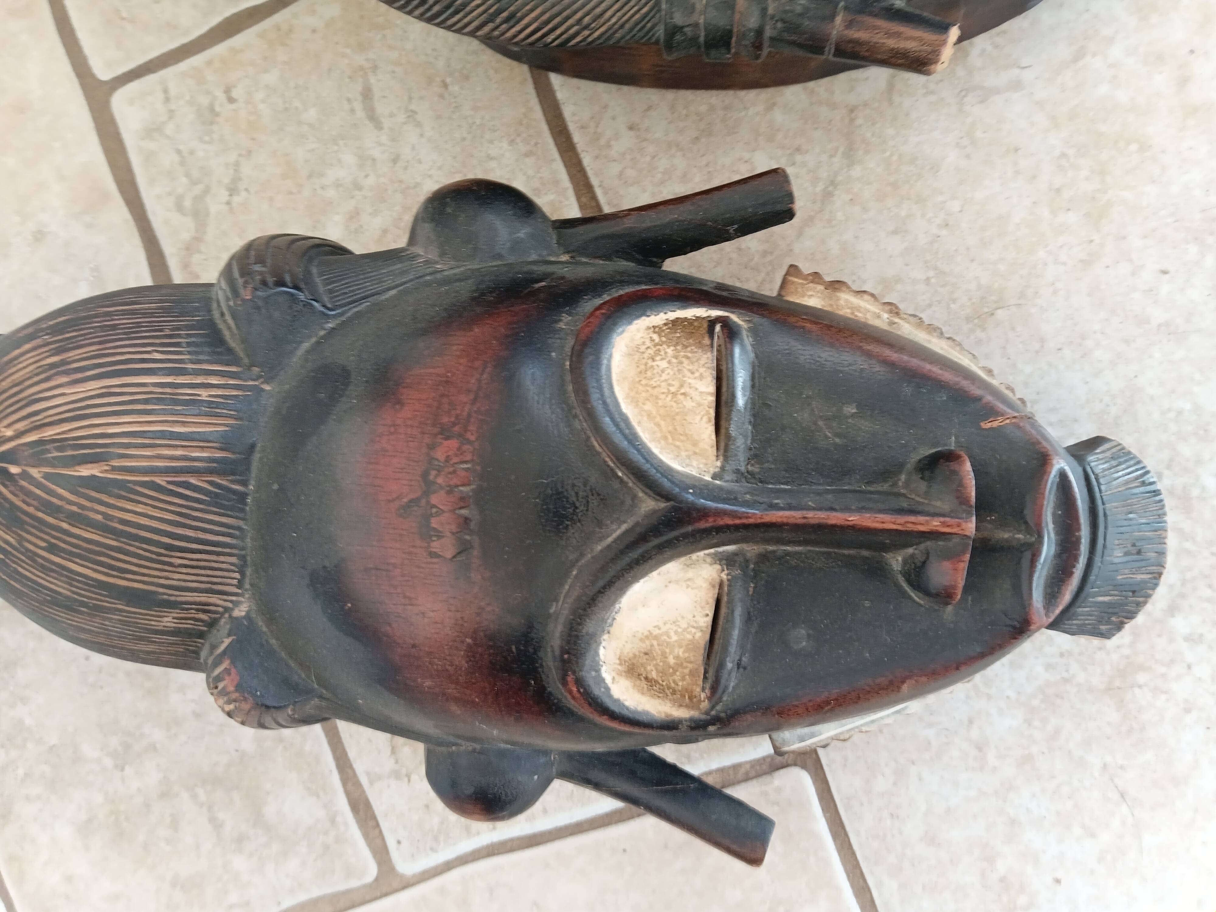 West African Baule Mblo Carved Wooden Masks (1970-1980)