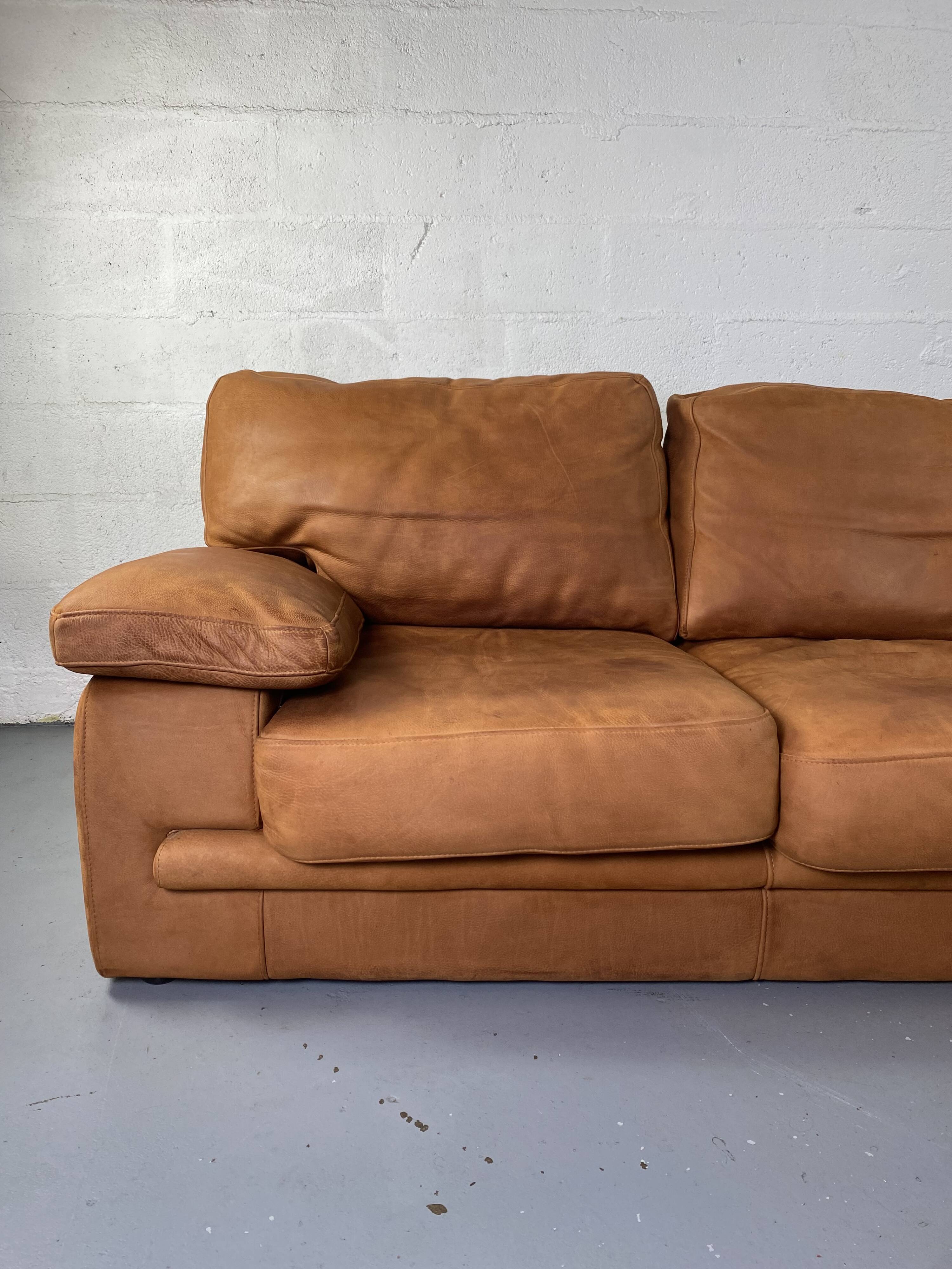 Roche-Bobois brown leather sofa