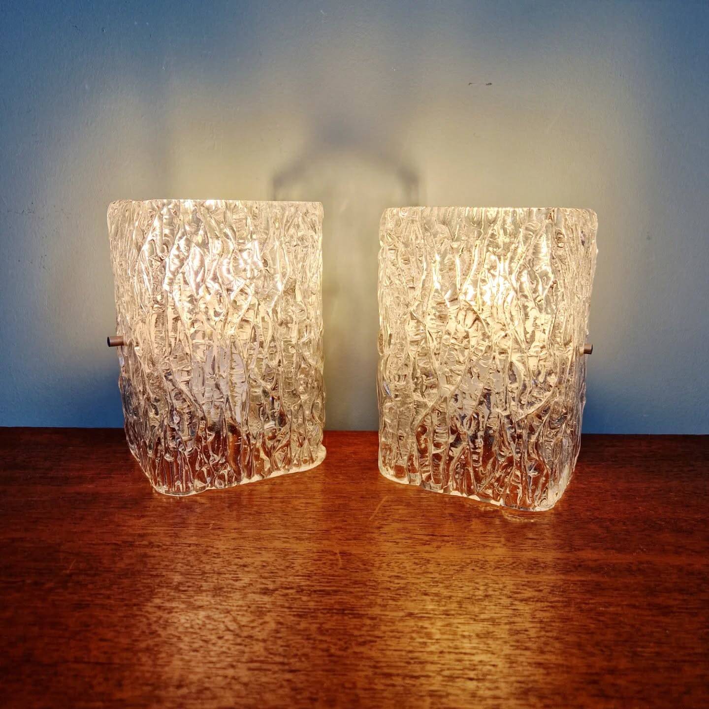 Pair of frosted glass wall sconces, J.T. Kalmar, 1960-70