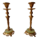 Pair of neoclassical candle holders in gilded bronze and green onyx, bust of